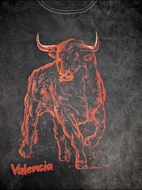 Valencia Bull Graphic Tee - Black with Red Print